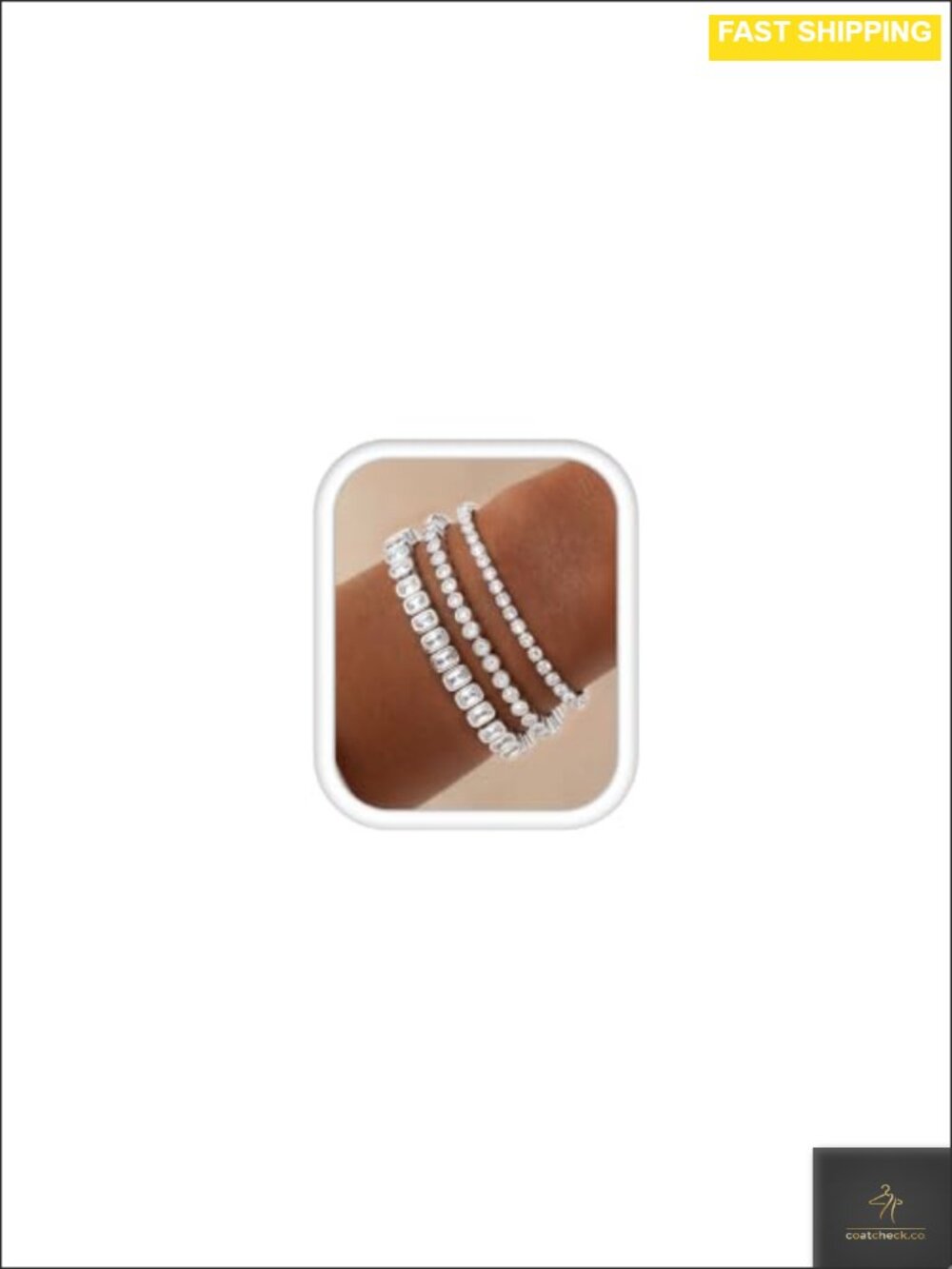 5A CZ Silver Tennis Bracelet Set 3 Piece Stackable 4mm 6.4mm 16.5cm